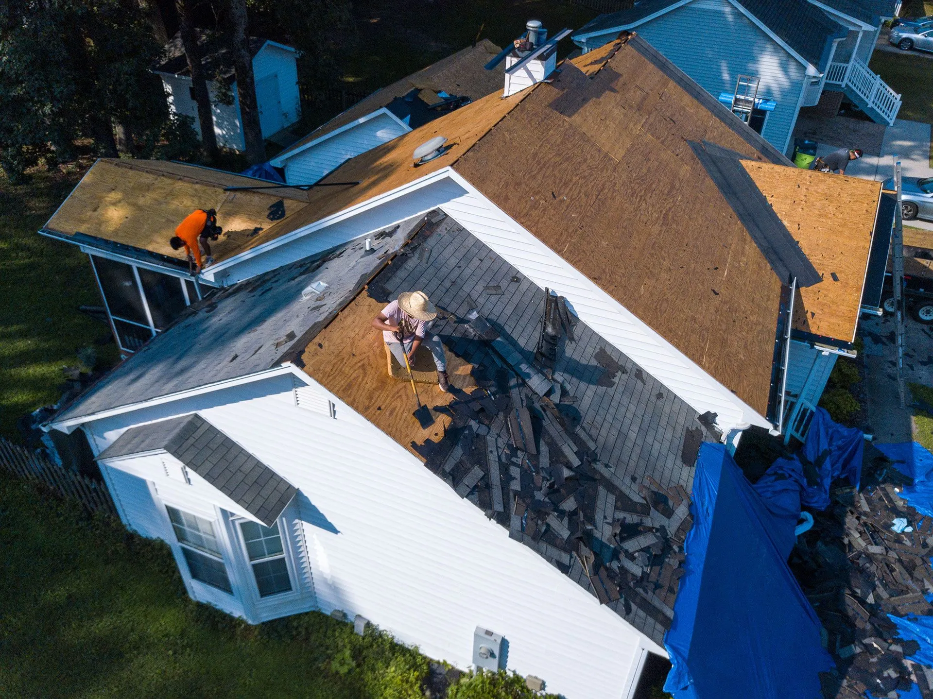 Professional roofer working on a roof